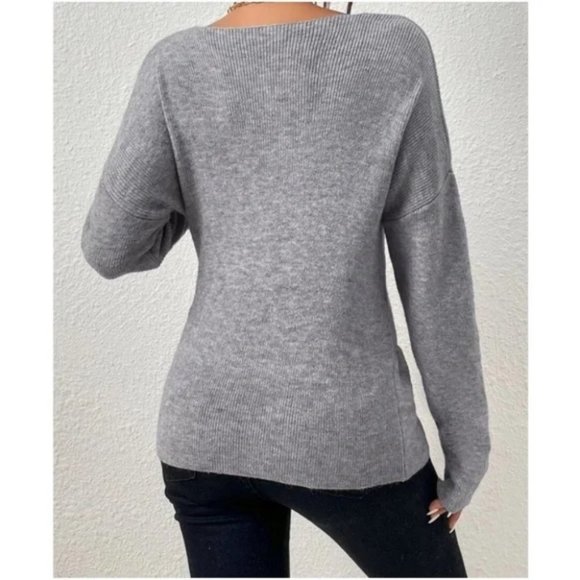 Cozy Gray Side Knot Sweater Top minimalist casual womens - Picture 4 of 8